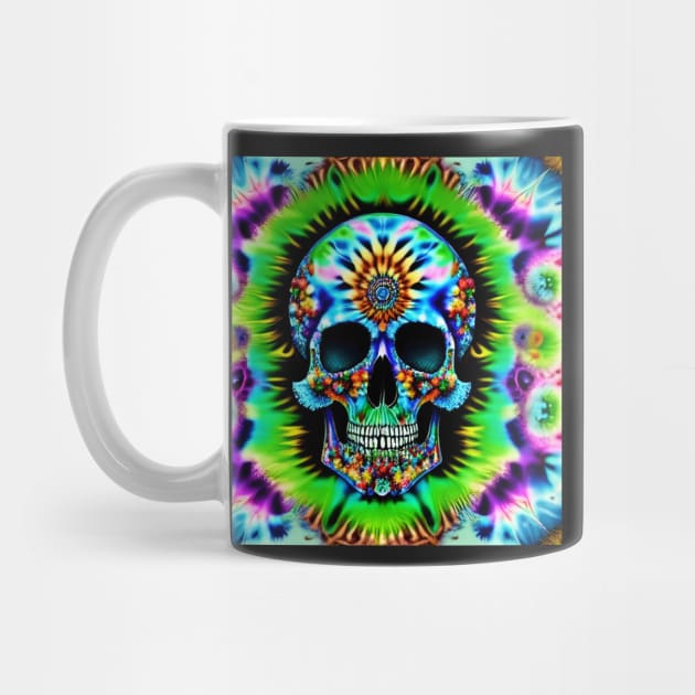 Skull Tie Dye Psychedelic Trippy Festival Hippie Neon by Anticulture